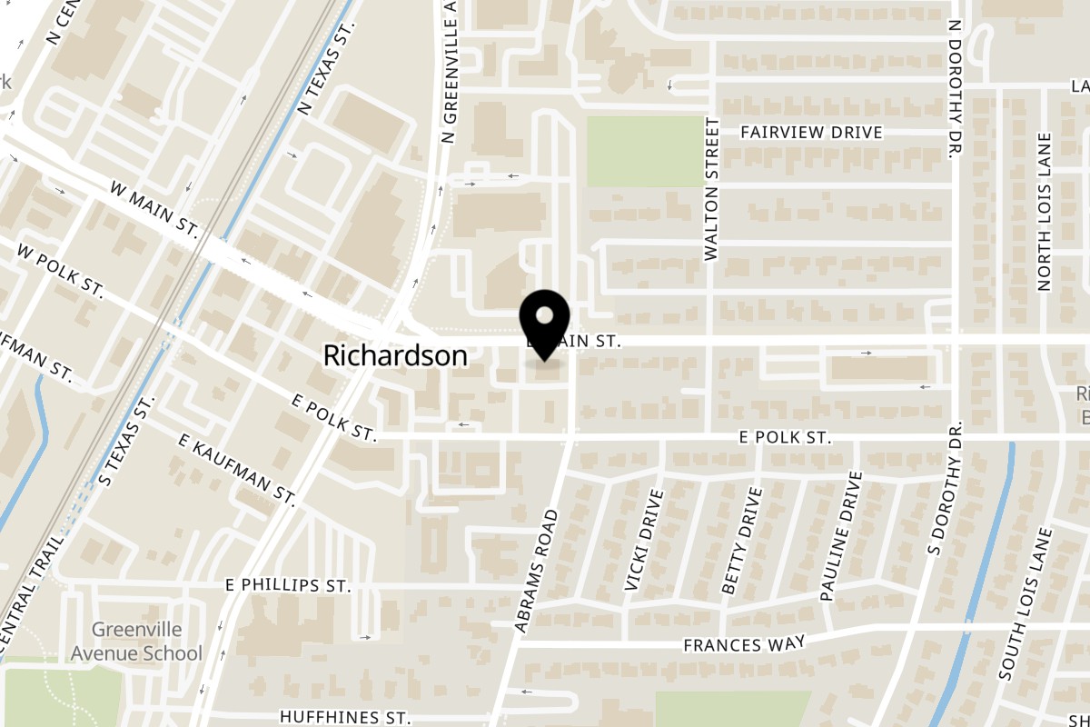 Map showing the location of Afrah on 318 E Main St in Richardson